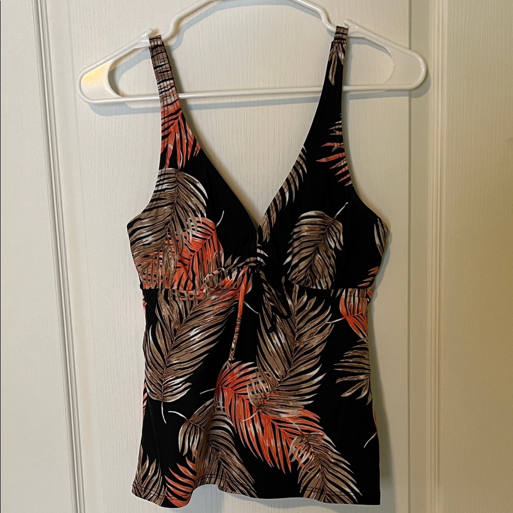 Lascana Black and Orange Leaf Print Swim Tankini
